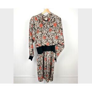 VTG Murray Meisner 70s 80s Dress Floral Sz 10 Mock Turtleneck Pleated Blouson